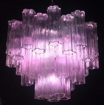 Toni Zuccheri Pair of Pink Tronchi Murano Glass Chandelier by Toni Zuccheri for Venini 1970s
