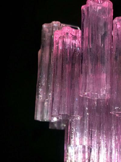 Toni Zuccheri Pair of Pink Tronchi Murano Glass Chandelier by Toni Zuccheri for Venini 1970s