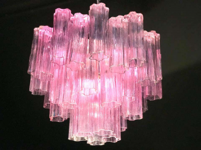 Toni Zuccheri Pair of Pink Tronchi Murano Glass Chandelier by Toni Zuccheri for Venini 1970s