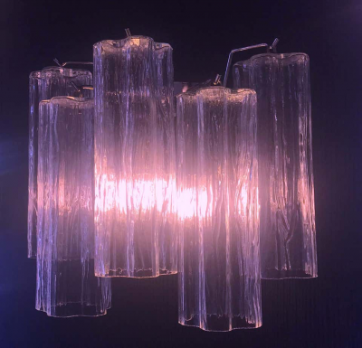 Toni Zuccheri Pair of Pink Tronchi Murano Glass Chandelier by Toni Zuccheri for Venini 1970s