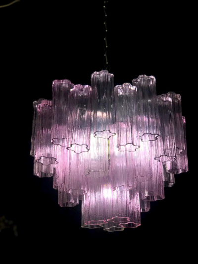 Toni Zuccheri Three Pink Tronchi Murano Glass Chandelier by Toni Zuccheri for Venini 1970s