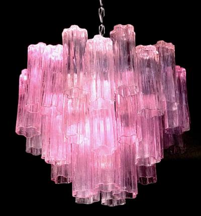 Toni Zuccheri Three Pink Tronchi Murano Glass Chandelier by Toni Zuccheri for Venini 1970s