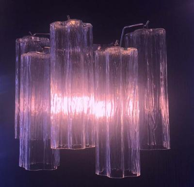 Toni Zuccheri Three Pink Tronchi Murano Glass Chandelier by Toni Zuccheri for Venini 1970s