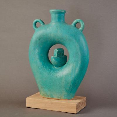 Tonino Negri Tonino Negri Amphora Shaped Vessel Sculpture in Rich Colored Glaze Italy 2020