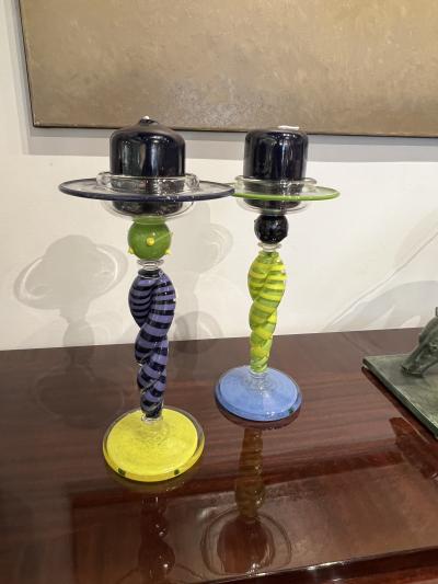 Tony Cray Pair of Glass Candlesticks by Tony Cray