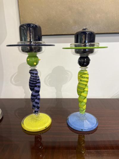 Tony Cray Pair of Glass Candlesticks by Tony Cray