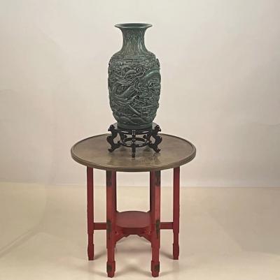Tony Duquette Chinese Lacquer and Bronze Table Green Dragon Vase the Style of Tony Duquette