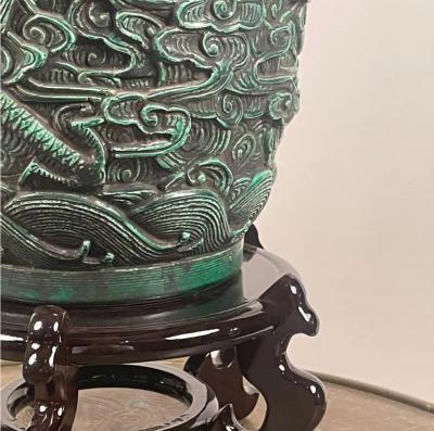 Tony Duquette Chinese Lacquer and Bronze Table Green Dragon Vase the Style of Tony Duquette