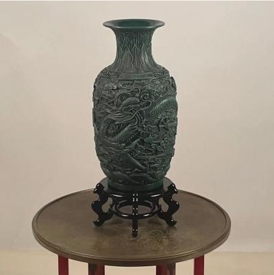 Tony Duquette Chinese Lacquer and Bronze Table Green Dragon Vase the Style of Tony Duquette