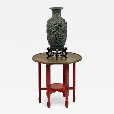 Tony Duquette Chinese Lacquer and Bronze Table Green Dragon Vase the Style of Tony Duquette