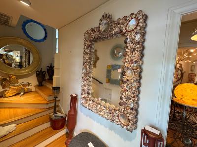 Tony Duquette French Modern Seashell Amethyst And Rock Crystal Mirror