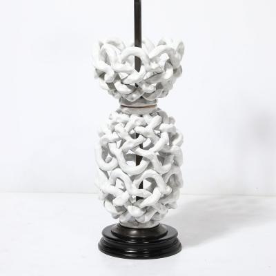 Tony Duquette Mid Century Open Form White Ceramic Table Lamp with Woven Sculptural Motifs
