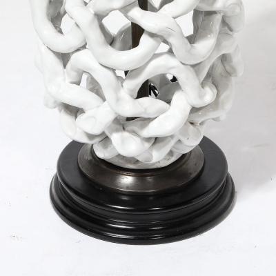 Tony Duquette Mid Century Open Form White Ceramic Table Lamp with Woven Sculptural Motifs