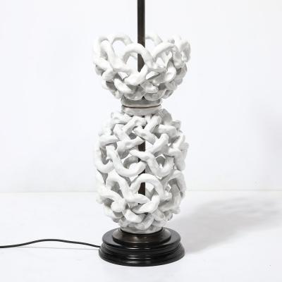 Tony Duquette Mid Century Open Form White Ceramic Table Lamp with Woven Sculptural Motifs