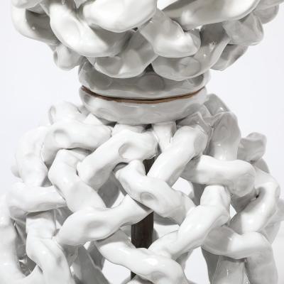Tony Duquette Mid Century Open Form White Ceramic Table Lamp with Woven Sculptural Motifs