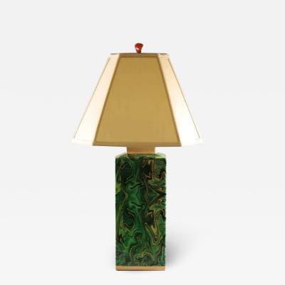 Tony Duquette Mid Century Tony Duquette Faux Malachite Porcelain Table Lamp