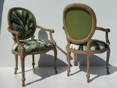 Tony Duquette Pair of Faux Bois Carved Regency Armchairs