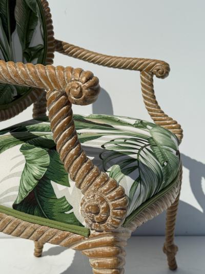 Tony Duquette Pair of Faux Bois Carved Regency Armchairs