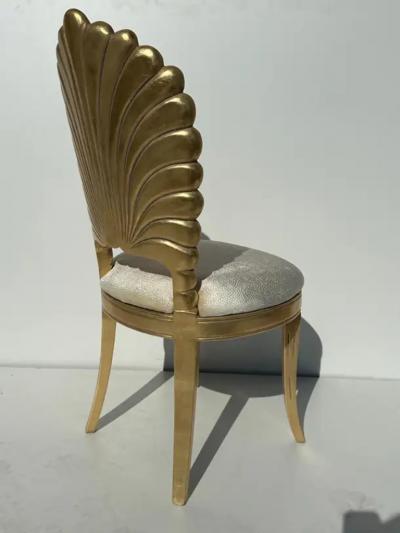 Tony Duquette Pair of Gold Leaf Grotto Shell Back Chairs