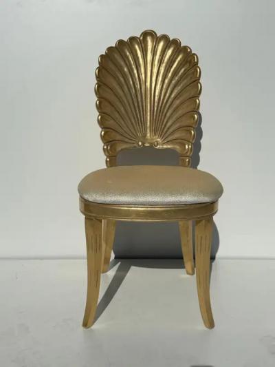 Tony Duquette Pair of Gold Leaf Grotto Shell Back Chairs