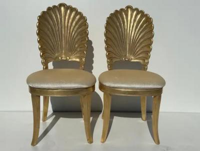 Tony Duquette Set of Six Gold Leaf Grotto Shell Back Chairs