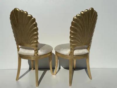 Tony Duquette Set of Six Gold Leaf Grotto Shell Back Chairs