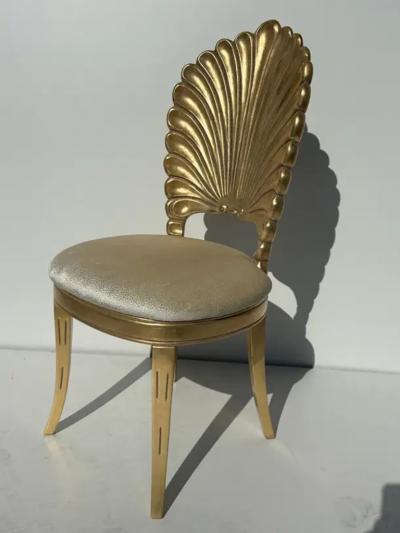 Tony Duquette Set of Six Gold Leaf Grotto Shell Back Chairs
