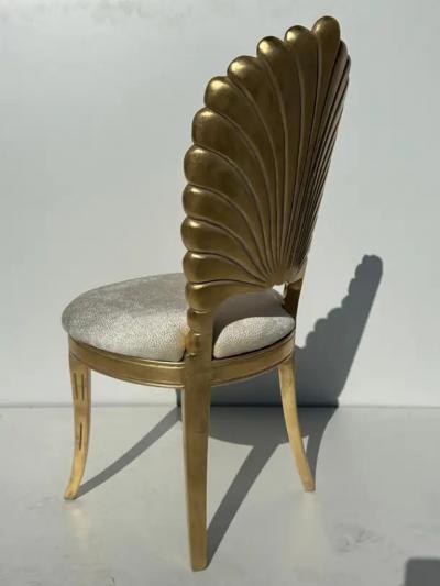 Tony Duquette Set of Six Gold Leaf Grotto Shell Back Chairs