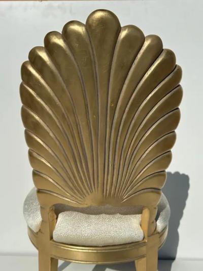 Tony Duquette Set of Six Gold Leaf Grotto Shell Back Chairs