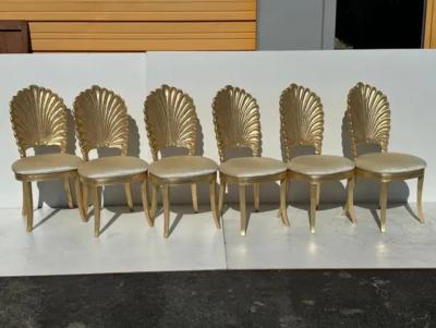 Tony Duquette Set of Six Gold Leaf Grotto Shell Back Chairs