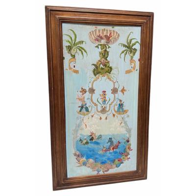 Tony Duquette Tony Duquette Style Chinoiserie Oil Painting on Board W Monkeys