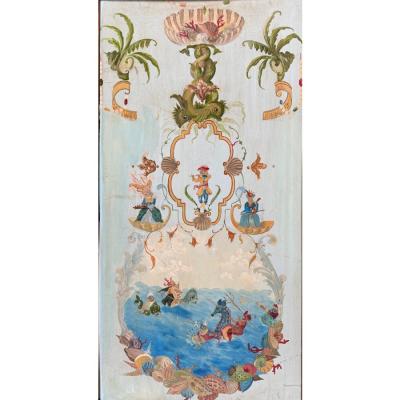 Tony Duquette Tony Duquette Style Chinoiserie Oil Painting on Board W Monkeys