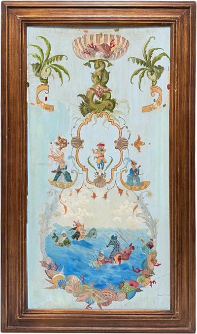 Tony Duquette Tony Duquette Style Chinoiserie Oil Painting on Board W Monkeys