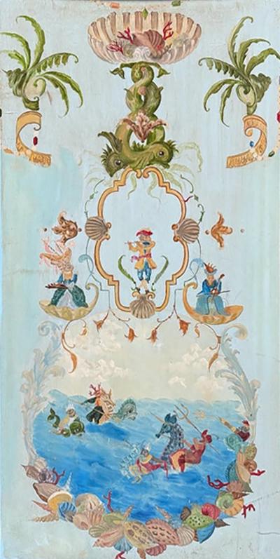 Tony Duquette Tony Duquette Style Chinoiserie Oil Painting on Board W Monkeys