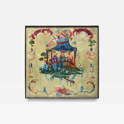 Tony Duquette Tony Duquette Style Chinoiserie Oil Painting on Canvas