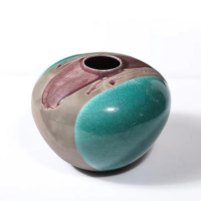 Tony Evans Mid Century Glazed Gray Violet Textural Ceramic Vase Signed Tony Evans