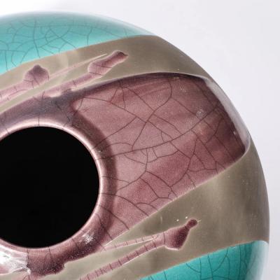 Tony Evans Mid Century Glazed Gray Violet Textural Ceramic Vase Signed Tony Evans