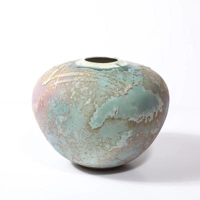 Tony Evans Mid Century Glazed Gray Violet Textural Ceramic Vase Signed Tony Evans