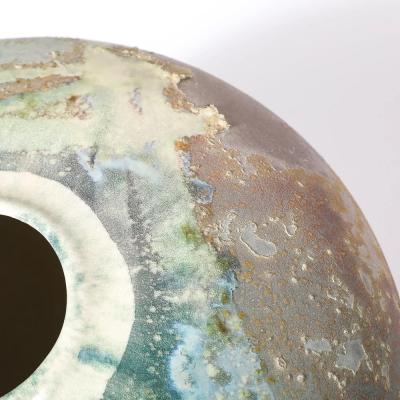 Tony Evans Mid Century Glazed Gray Violet Textural Ceramic Vase Signed Tony Evans