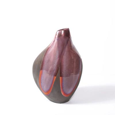 Tony Evans Mid Century Organic Glazed Gray Violet Ceramic Studio Vase signed Tony Evans