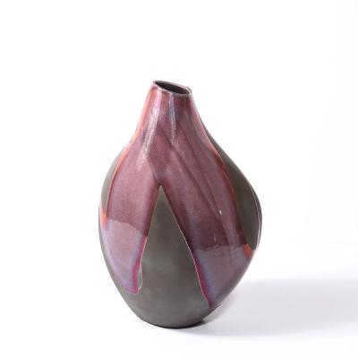 Tony Evans Mid Century Organic Glazed Gray Violet Ceramic Studio Vase signed Tony Evans