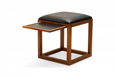 Tony Paul Pair Of Tony Paul Black Leather Upholstered Wooden Cube Stool With Slide Tray