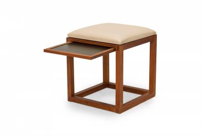 Tony Paul Pair Of Tony Paul Gray Leather Upholstered Wooden Cube Stool With Slide Tray