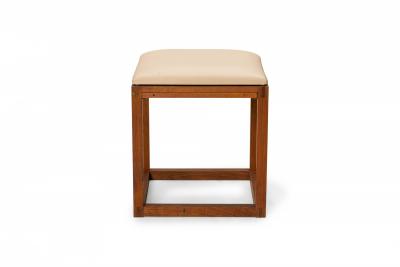 Tony Paul Pair Of Tony Paul Gray Leather Upholstered Wooden Cube Stool With Slide Tray
