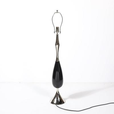 Tony Paul Pair of Mid Century Polished Nickel Ebonized Walnut Table Lamps by Tony Paul