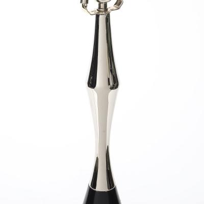 Tony Paul Pair of Mid Century Polished Nickel Ebonized Walnut Table Lamps by Tony Paul