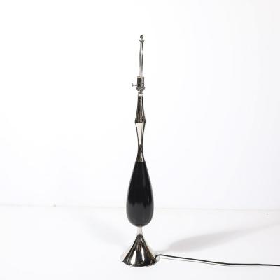 Tony Paul Pair of Mid Century Polished Nickel Ebonized Walnut Table Lamps by Tony Paul