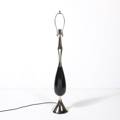 Tony Paul Pair of Mid Century Polished Nickel Ebonized Walnut Table Lamps by Tony Paul