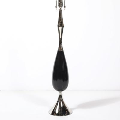 Tony Paul Pair of Mid Century Polished Nickel Ebonized Walnut Table Lamps by Tony Paul