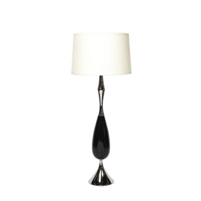 Tony Paul Pair of Mid Century Polished Nickel Ebonized Walnut Table Lamps by Tony Paul
